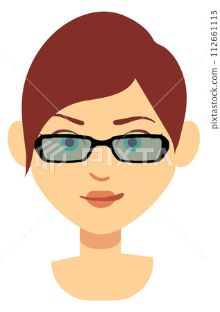 Pretty woman in elegant sunglasses. Cartoon head portrait 112661113