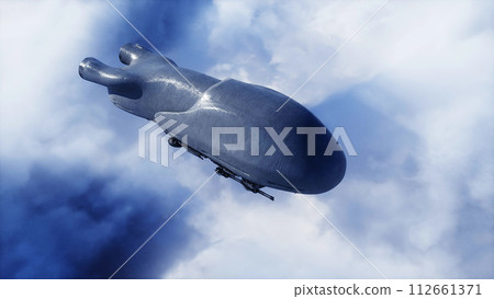 military futuristic ship fly in the clouds. Invasion. 3d rendering. 112661371