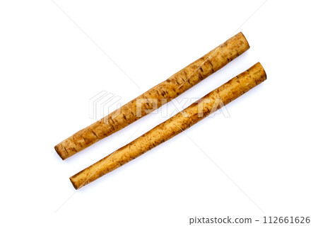 Burdock Root (Gobo) on white background. 112661626