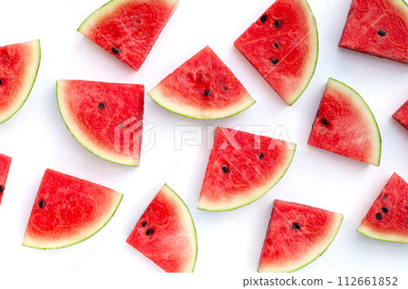 Watermelon slices on white background. 112661852