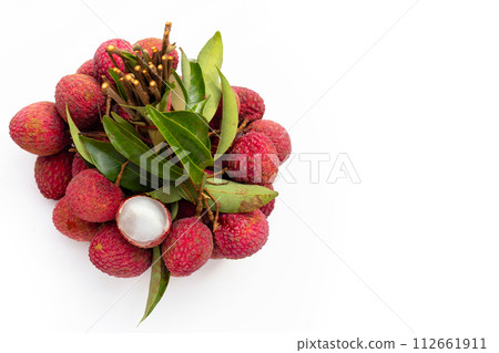 Lychee fruit on white background. Lychee fruit on white background. 112661911