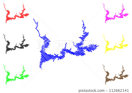 Lake El Atazar reservoir (Kingdom of Spain) map vector illustration, scribble sketch El Atazar Dam map 112662141