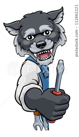 Wolf Electrician Handyman Holding Screwdriver 112662221