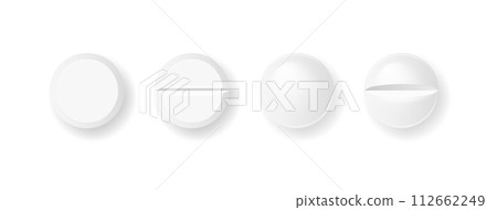 Pills and capsules Medicines tablets, capsules drug of painkillers, antibiotics vitamins. isolated on white background. Vector 112662249