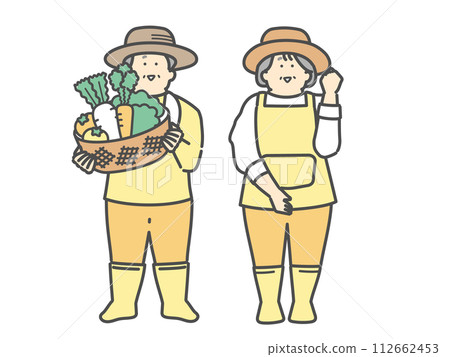 Elderly couple harvesting vegetables Farmer illustration 112662453