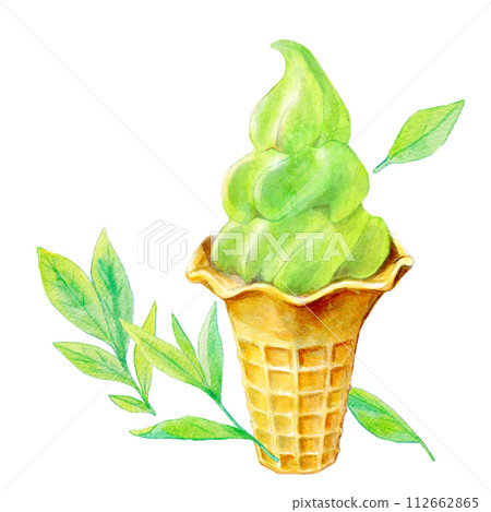 Watercolor illustration matcha soft serve ice cream 112662865