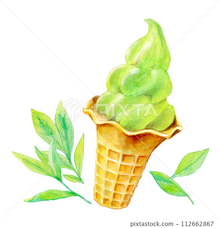 Watercolor illustration matcha soft serve ice cream 112662867