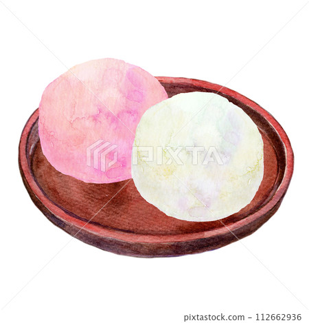 水彩插圖紅白饅頭紅白麻糬 水彩插圖紅白饅頭紅白麻糬 112662936