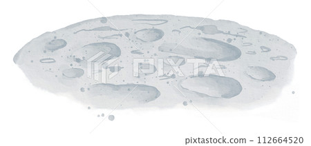 Moon surface watercolor illustration. Hand drawn sketch of Planet with kraters in light pastel blue colors on isolated background. Drawing of Luna in s Space for baby design. Futuristic landscape. 112664520