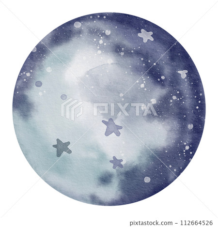 Blue Planet watercolor illustration. Hand drawn sketch of cosmic object in a Space with stars in pastel dark and light colors. Painting with astronomical sphere for baby design on isolated background. Blue Planet watercolor illustration. Hand drawn sketch of cosmic object in a Space with stars in pastel dark and light colors. Painting with astronomical sphere for baby design on isolated background. 112664526
