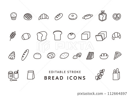 各種麵包圖示集（單色） 112664897