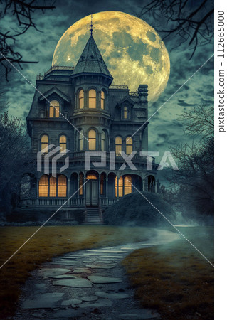 Haunting Victorian Mansion, Ghostly Figures, Halloween 112665000