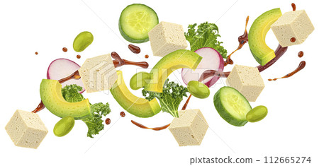 Tofu poke ingredients isolated on white background with clipping path 112665274