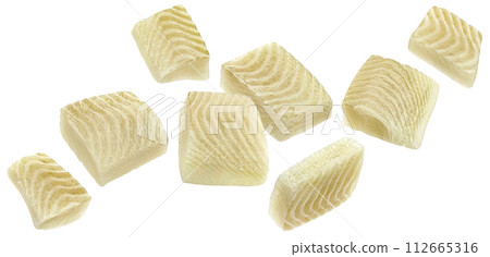 Flounder fish fillet pieces isolated on white background with clipping path 112665316