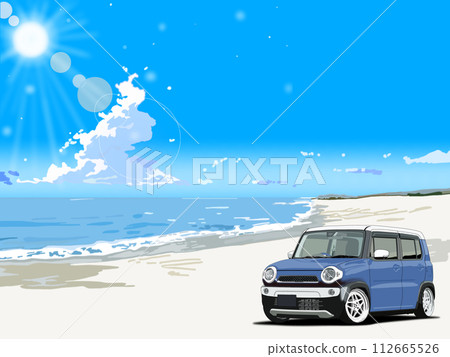 行駛在海邊的藍色汽車 行駛在海邊的藍色汽車 112665526