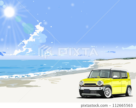 黃色汽車在海灘上行駛 黃色汽車在海灘上行駛 112665563