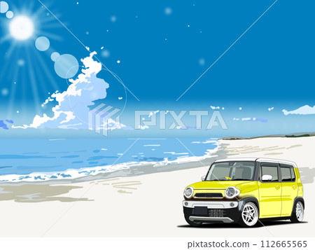 黃色汽車在海灘上行駛 112665565