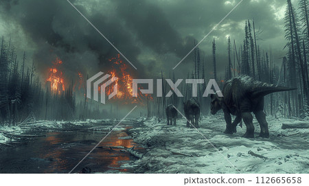 6500萬年前，恐龍因巨大隕石碰撞而遭遇巨大森林火災和寒流：詳細CG 112665658