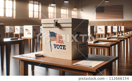 American Election Voting Background. Voting Booth with Ballot Box 112666154
