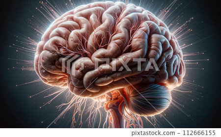 Human Brain with Neural Network Activity: A 3D Concept Illustration 112666155