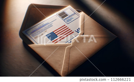 Postal Voting Ballot Envelope Signifying Mail-In Voting Process 112666221