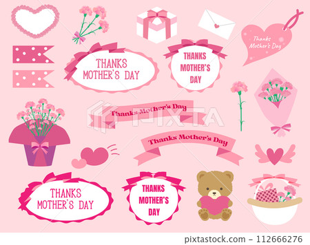 Set of mother's day carnations, ribbons and sticky notes 112666276