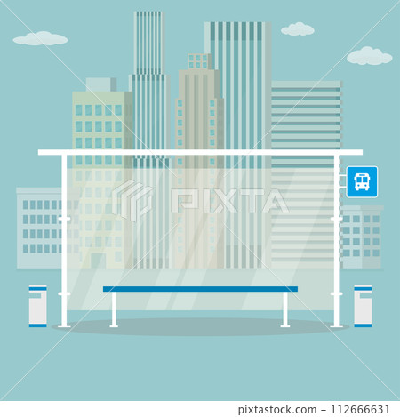 Empty Modern public transport stop,urban landscape on background Empty Modern public transport stop,urban landscape on background 112666631