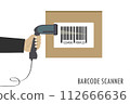 Hand holding scanner,barcode scan,isolated on white background 112666636