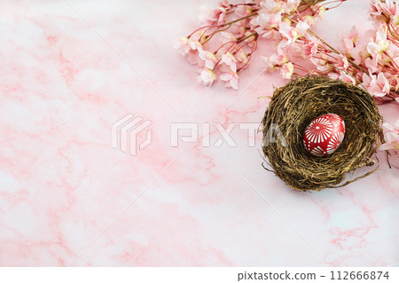 Red Easter egg on marble background. Happy Easter Red Easter egg on marble background. Happy Easter 112666874