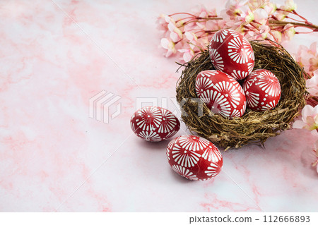 Red Easter Eggs on marble background. Happy Easter Red Easter Eggs on marble background. Happy Easter 112666893