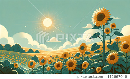 在一個陽光明媚的夏日的向日葵田 在一個陽光明媚的夏日的向日葵田 112667046