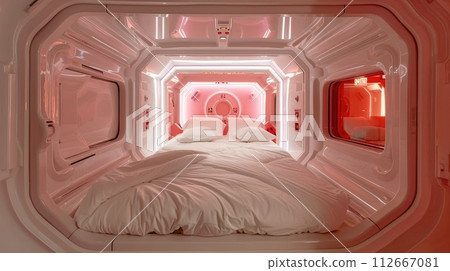 futuristic Bed space capsule hotel 112667081