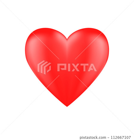 Red realistic heart icon on white background. 3d vector illustration. 112667107