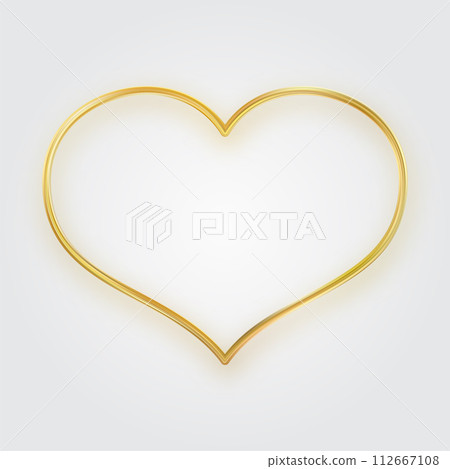 Thin gold heart frame. Golden realistic heart border. Luxury symbol of love. 112667108
