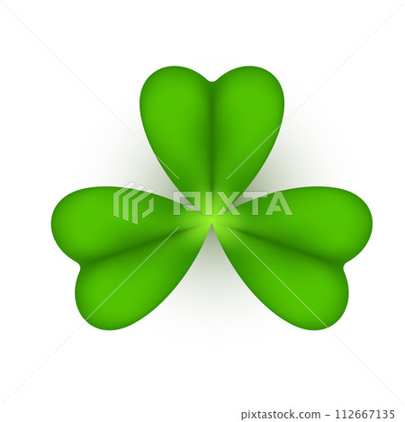 Realistic shamrock icon. Clover three leaves logo. Green floral sticker 112667135