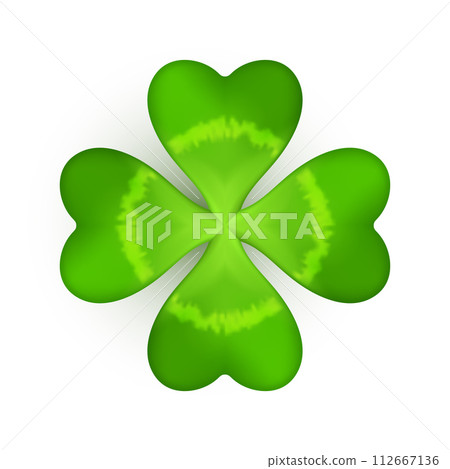 Realistic shamrock icon. Clover four leaves logo. Green floral sticker 112667136