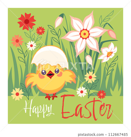 Vector Easter poster with chicken 112667485