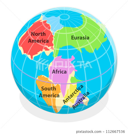 3D Isometric Flat Vector Illustration of Paleozoic And Mesozoic Eras, Continental Drift. Item 2 3D Isometric Flat Vector Illustration of Paleozoic And Mesozoic Eras, Continental Drift. Item 2 112667536
