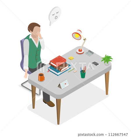 3D Isometric Flat Vector Illustration of Boring Meeting, Team Falling Asleep. Item 1 112667547