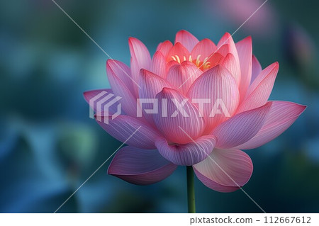 ollection of stylized lotus flowers and petals in shades of pink and red, showcasing various stages of blooming 112667612