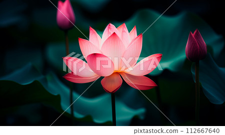 ollection of stylized lotus flowers and petals in shades of pink and red, showcasing various stages of blooming ollection of stylized lotus flowers and petals in shades of pink and red, showcasing various stages of blooming 112667640
