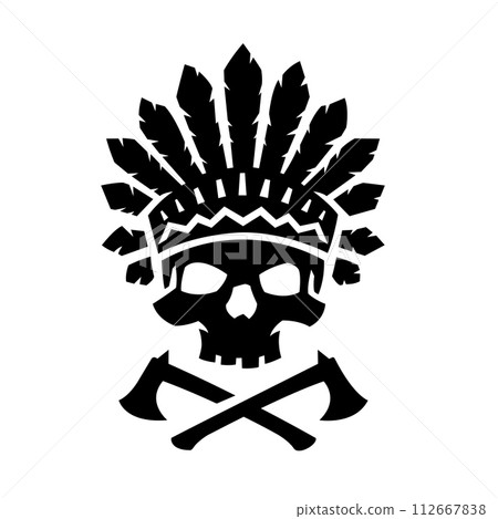 Indian chief skull and crossed axes, logo, symbol. Indian chief skull and crossed axes, logo, symbol. 112667838