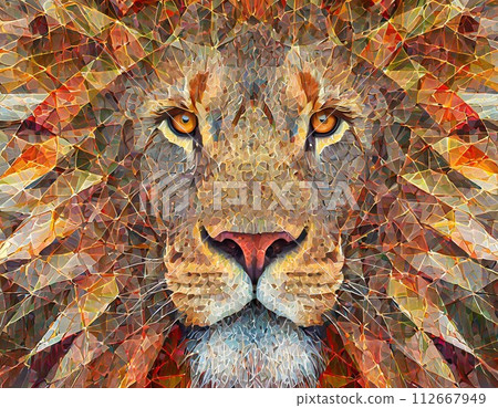 sitting lion face 112667949