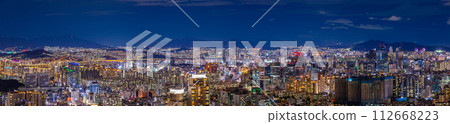 Panorama and Skyscraper and Skyline of Seoul city at night, Seoul, South Korea. 112668223