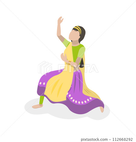 3D Isometric Flat Vector Set of Traditional Indian Dancers, Bollywood. Item 1 112668292