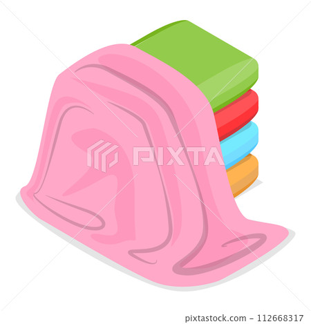 3D Isometric Flat Vector Set of Towels, Bathroom Textile. Item 2 3D Isometric Flat Vector Set of Towels, Bathroom Textile. Item 2 112668317