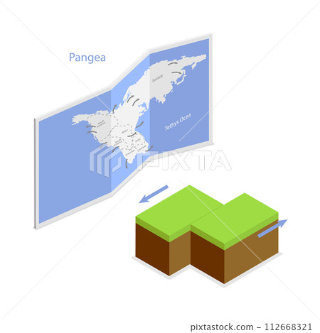 3D Isometric Flat Vector Illustration of Continental Drift Chronological Movement, Changes of Earth Map. Item 3 112668321