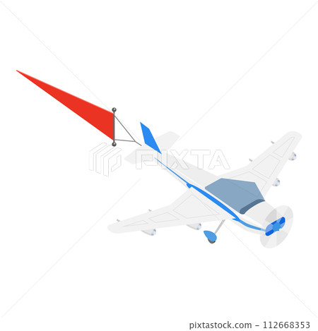 3D Isometric Flat Vector Set of Aircrafts In Sky With Banners, Flying Advertising. Item 1 112668353