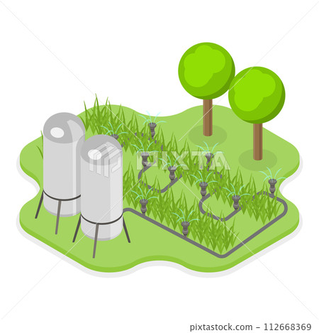 3D Isometric Flat Vector Illustration of Irrigation System, Farming Agriculture. Item 2 3D Isometric Flat Vector Illustration of Irrigation System, Farming Agriculture. Item 2 112668369