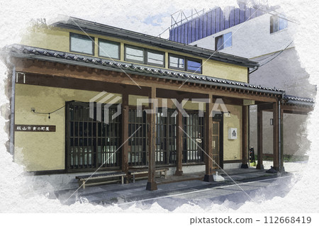 Watercolor painting style, Iiyama, Gangi Street, Iiyama City food townhouse, Iiyama City, Nagano Prefecture Watercolor painting style, Iiyama, Gangi Street, Iiyama City food townhouse, Iiyama City, Nagano Prefecture 112668419